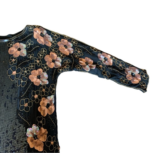 Vintage Beaded Sequin Silk Dress Size Large - Picture 7 of 16